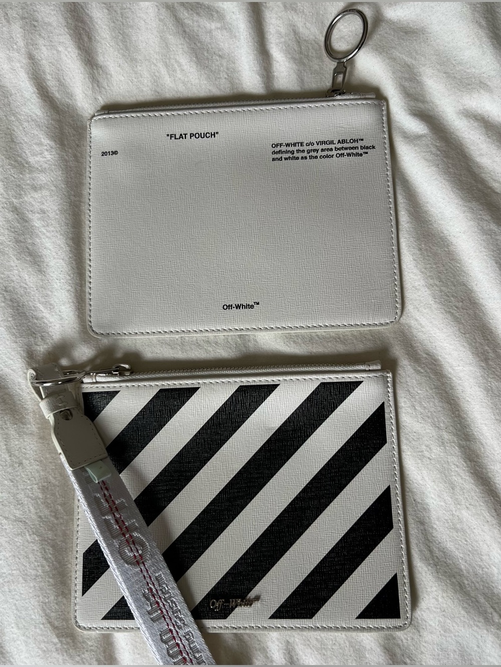 Off-White Diagonal Stripe Double Flat Pouch Wristlet White Black